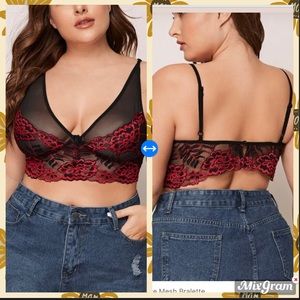🔥PLUS FLORAL LACE MESH BRALEETTE :SIZE 1X,2X,3X🔥